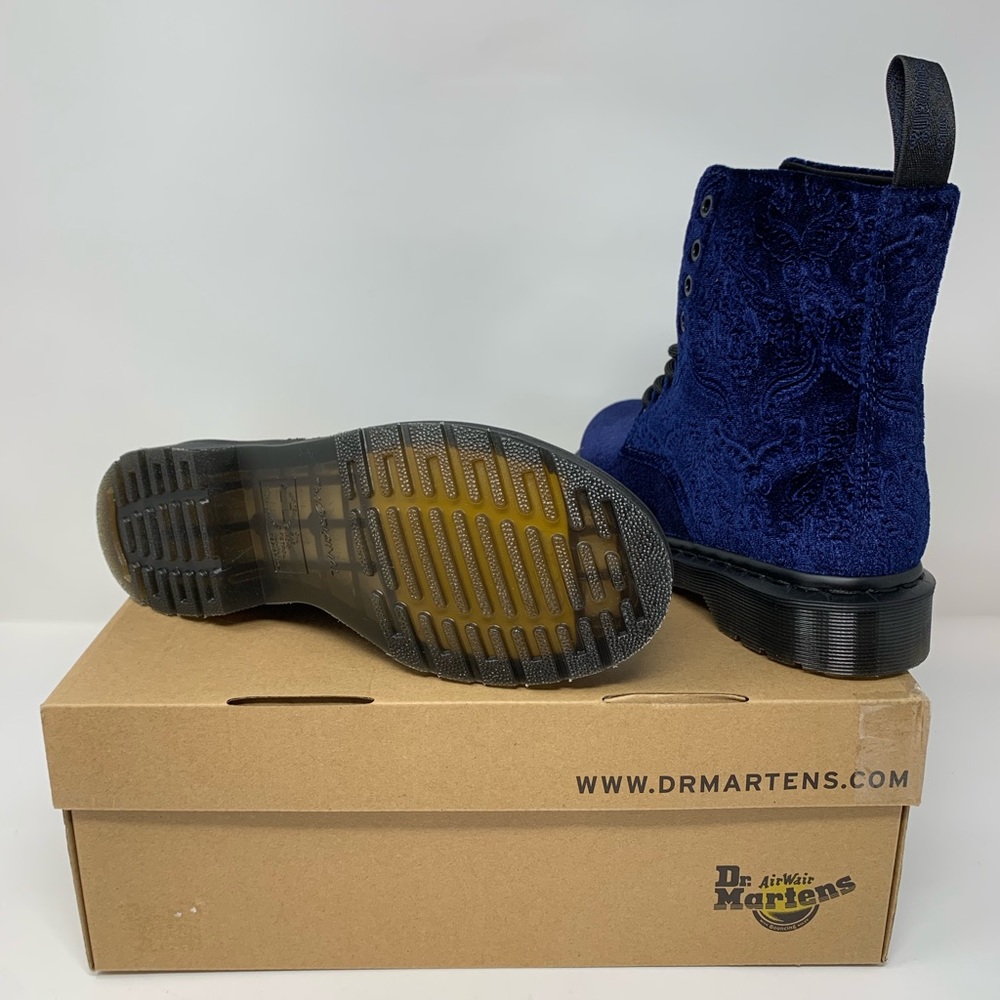 Dr Martens 1460 Brocade Navy Velvet Embossed Boots - Picture 2 of 8